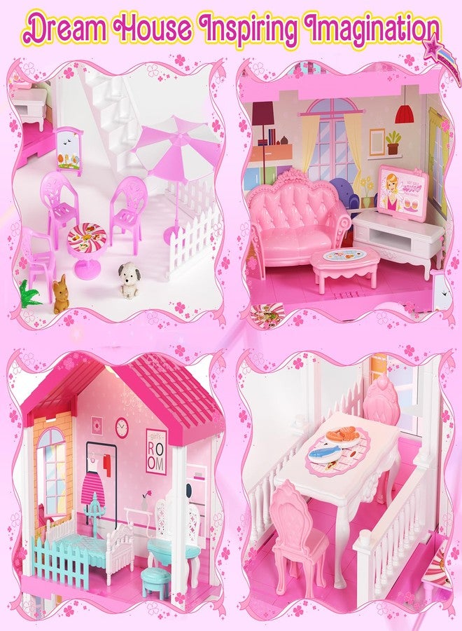 TUZT 2-Story Doll House with Stairway, Toy Figure, Pet Dogs, Furniture and Accessories, Pretend Play Dream Dollhouse with Light, Christmas Birthday Gifts for Kids Toddlers Girls Aged 3 4 5 6 - Image 3